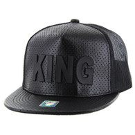 SM022 King PU Mesh Trucker Cap (Black & Black) - Rubber