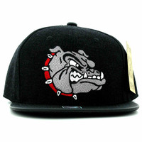 SM200 Bulldog Snapback Cap (Black & Black PU)