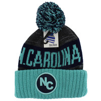 WB073 North Carolina Pom Pom Beanie (Black & Sky Blue)