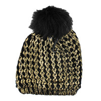 WB100 Plain Pom Pom Beanie (Black & Gold)