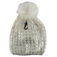 WB100 Plain Pom Pom Beanie (White & Silver)