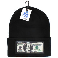 WB020 Dollar Bill Long Beanie (Solid Black)