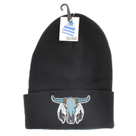 WB020 Buffalo Skull Long Beanie (Solid Black)