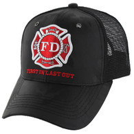 VM062 Fire Dept Mesh Trucker Cap (Black Camo & Black)