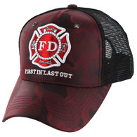 VM062 Fire Dept Mesh Trucker Cap (Burgundy Camo & Black)