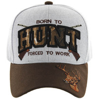 VM181 Born to Hunt Forced to Work Velcro Cap (Heather Grey & Brown)