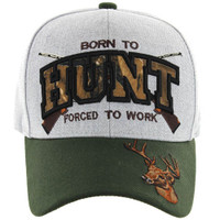 VM181 Born to Hunt Forced to Work Velcro Cap (Heather Grey & Olive)