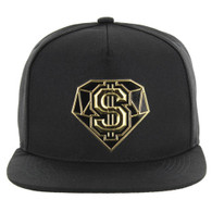 SM239 Super Dollar Snapback Cap (Solid Black) - Gold Metal