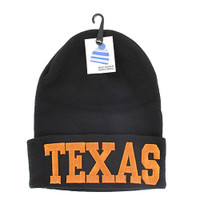 WB020 Texas Long Beanie (Solid Black) - Burnt Orange Stitch