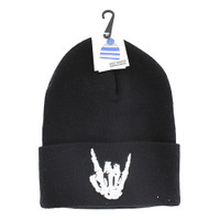 WB020 Finger ROCK ON Long Beanie (Solid Black)