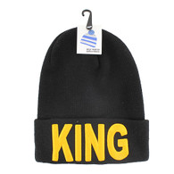 WB020 King Long Beanie (Solid Black) - Gold Stitch