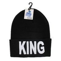 WB020 King Long Beanie (Solid Black) - White Stitch