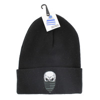 WB020 Skull USA Flag Long Beanie (Solid Black)