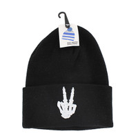 WB020 Finger Peace Long Beanie (Solid Black)