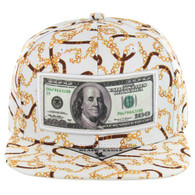 SM078 Dollar Snapback Hat (White)