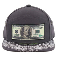 SM7082 7 Panel Dollar Bill Snapback Hat (Charcoal)