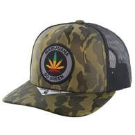 SM168 MARIJUANA  SLIGHT CURVE  TRUCKER (OLIVE CAMO)