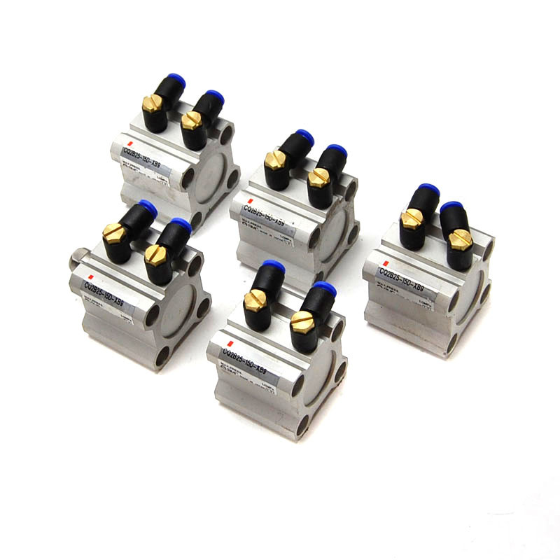 (Lot of 5) SMC Pneumatics CQ2B2515DXB9 Guided Air Cylinders 25mm Bore