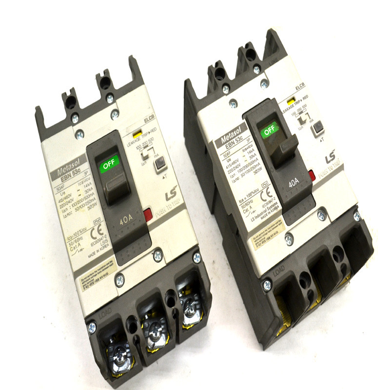 (2) Metasol LS EBN53c 3Pole 40A Molded Case ELCB Circuit Breakers 220