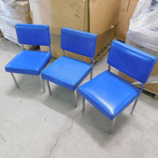 (Set of 3) Blue Vinyl Side Chairs w/ Chrome Legs 18" x 18" Size Seat
