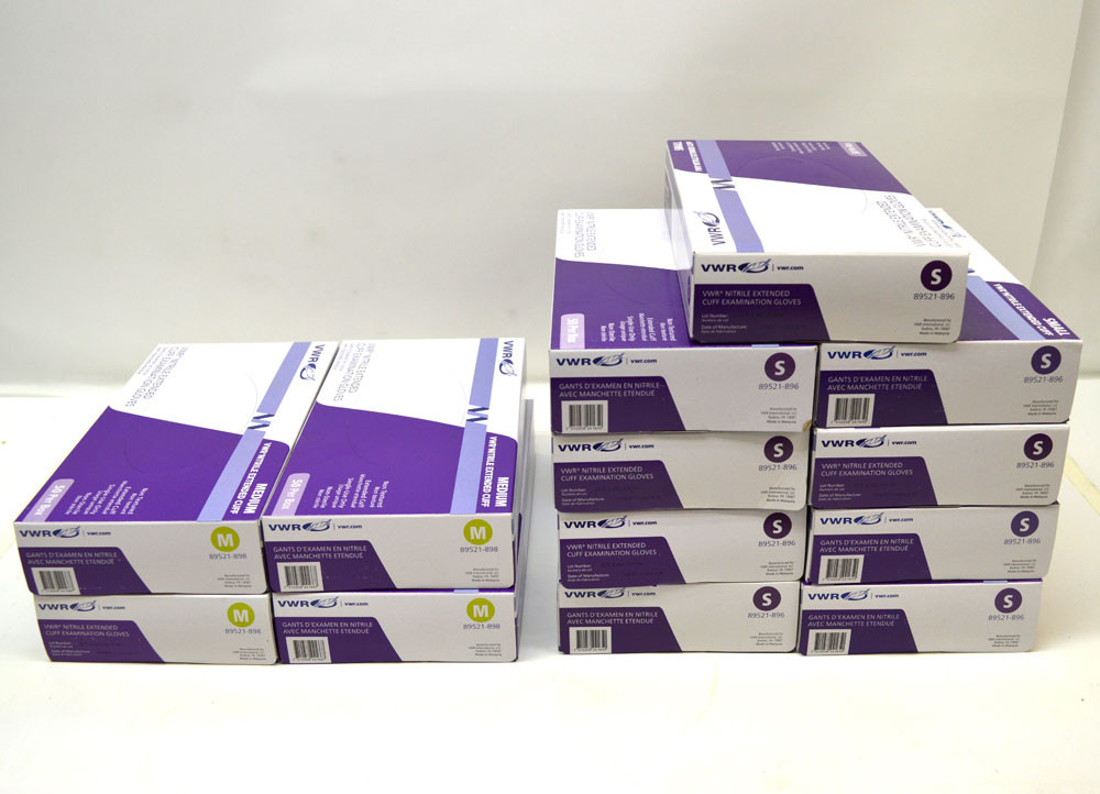 VWR Nitrile Examination Gloves 13-Boxes 9-Sm 4-Med 50/Box Ext-Cuff 89521-896