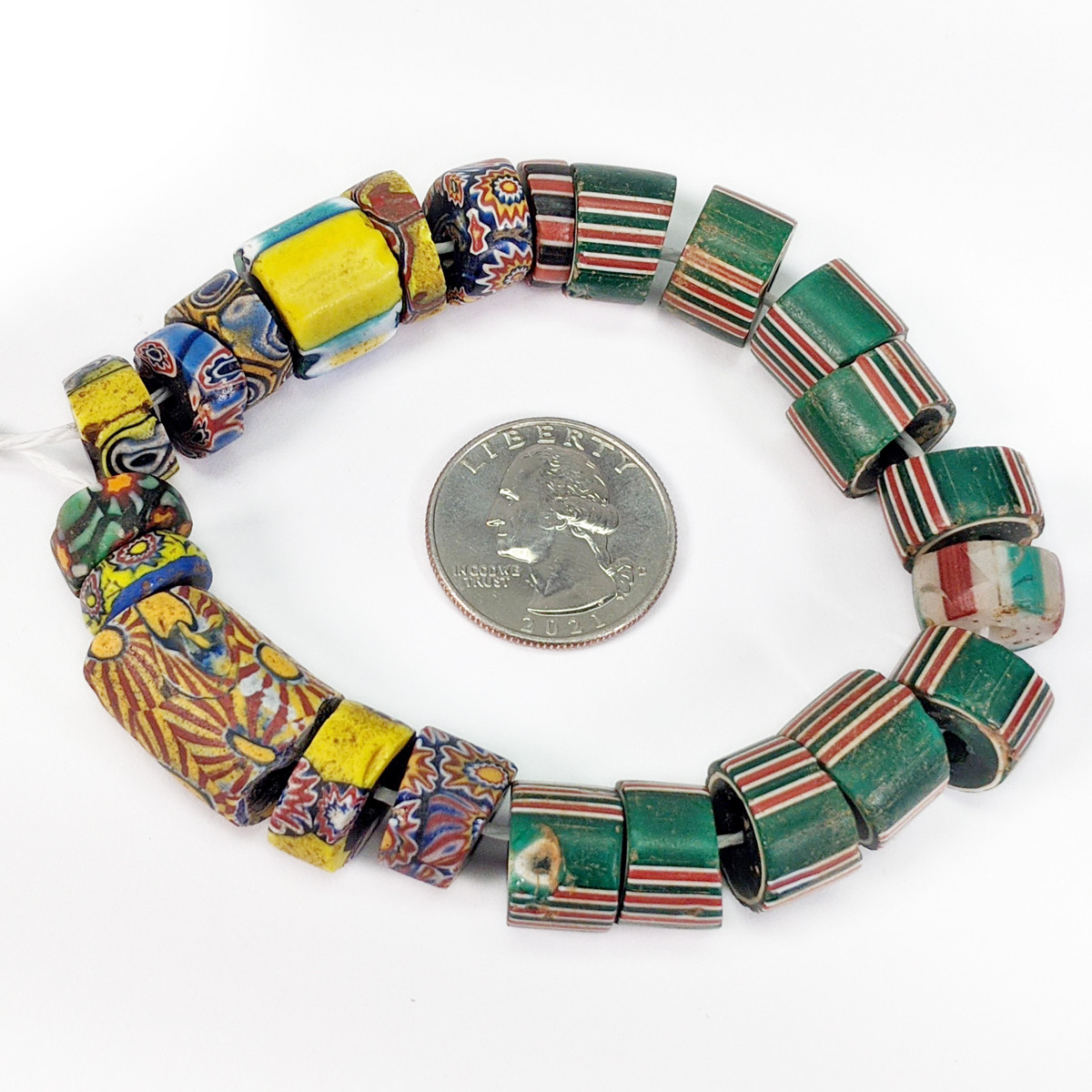 Bracelet of African Trade Beads of Brass Disk Beads, Krobo Powder Glass and  Magnetic Clasp from Artizan Made, A Handmade Collective of Online Shops