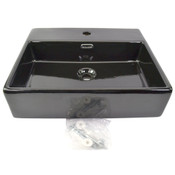 WS Bath Collections Quattro 50.01 BG 20" Ceramic Sink 1-Faucet Hole Glossy Black