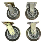 Heavy-Duty 6" Locking Swivel + 2 Fixed Steel Rolling Caster Wheels (4)