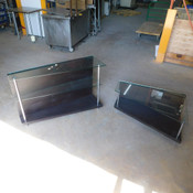 Coffee Table & Side Table Set Angled Glass Top w/ Glass Shelf