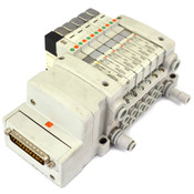 SMC VV5QC11-06C6FD1 Manifold Plug-in D-Sub w/ (5) VQ1401-51 + (1) VQ1401-5 Valve