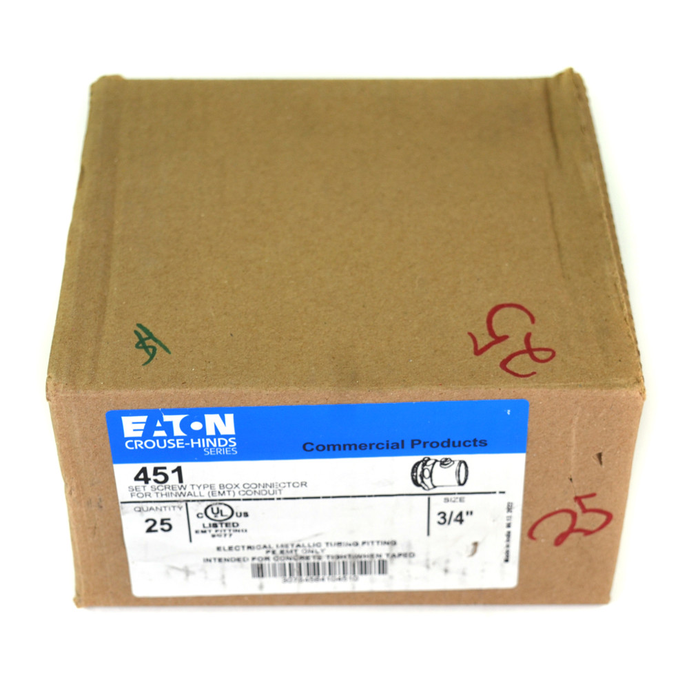 Eaton CrouseHinds 451 EMT Set Screw Type Connector Straight Steel 3/4" (25)