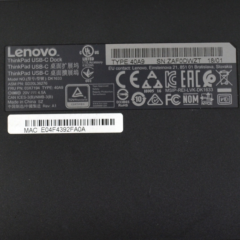 Særlig angst respons Lenovo DK1633 ThinkPad USB-C Dock Station Type 40A9