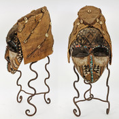 Vintage African Royal Kuba Ngady a'Mwaash Tribal Wood Mask w/Stand