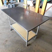 Mobile Stainless Steel Prep Table w/ Bamboo Under Shelf 54” x 30" x 36”