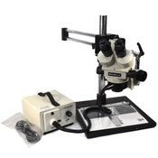 Meiji EMZ-TR/5TR Trinocular Stereo Zoom Microscope w/Boom Stand/Fiber Ring Light