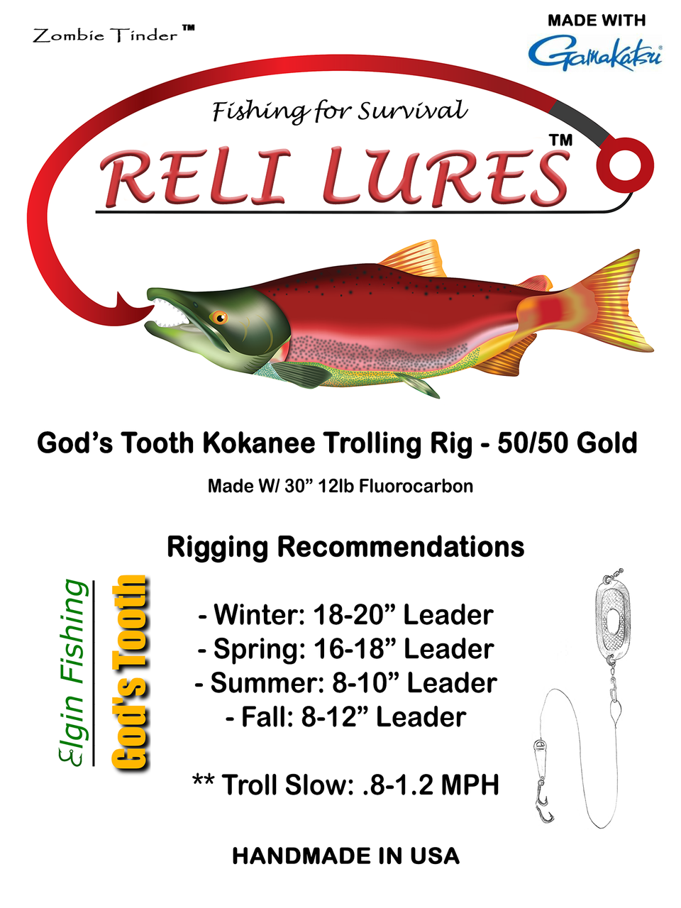 God's Tooth - Kokanee Trolling Rig - 50/50 Gold - RaethCo Supply
