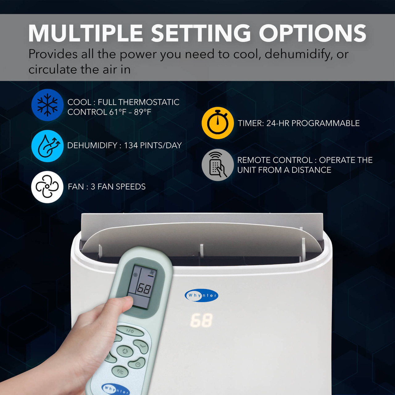 ARC-147WF | Whynter ARC-147WF 14,000 BTU (10,000 BTU SACC) Dual Hose  Cooling Portable Air Conditioner, Dehumidifier, and Fan with Remote  Control, HEPA and Carbon Filter, up to 500 sq ft in White -