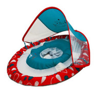 Swim Ways Baby Spring Float with Sun Canopy Red & Blue Dots & Whales Design