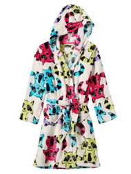 Cuddl Duds Girls Plush White Fox Print Bathrobe Robe Shower Wrap