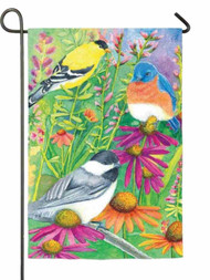 Evergreen Summer Birds & Flowers Fabric Garden Flag 18 by 12 Inch