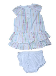 Infant Girls White Embroidered Striped Ruffled Dress Baby Outfit