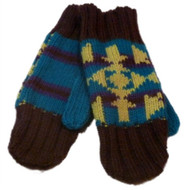 Urbanology Womens Brown Blue & Green Patterned Knit Mittens Winter Wear