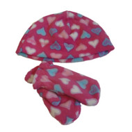 Faded Glory Infant & Toddler Girls Pink Hearts Fleece Beanie & Mittens Hat Set
