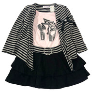 Blueberi Infant & Toddler Girls Black Stripe Ruffled Dress Glitter Ballet Shoes