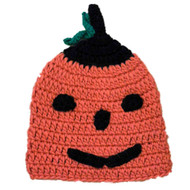 Womens Chunky Knit Pumpkin Beanie Orange & Black Jackolantern Halloween Hat