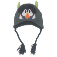 Aquarius Boys Gray Monster Critter Hat Trapper With Green Horns