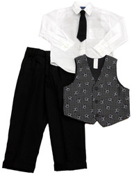 In Design Boys Holiday Outfit Dress Shirt Black Tie Soccer Vest & Slacks