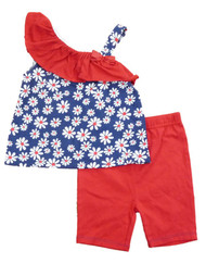 Vitamins Kids Infant Toddler Girls Red Blue Daisy Shirt Shorts 2 Pc Set
