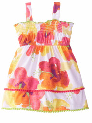Youngland Infant Girls Orange & Yellow Floral Dress Smocked Sun Dress