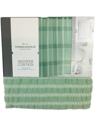 Green Pleated Smock Stitched Fabric Shower Curtain